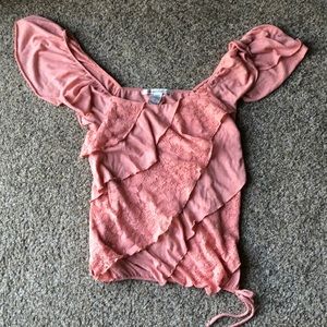 American Rag coral lace top with flutter sleeves